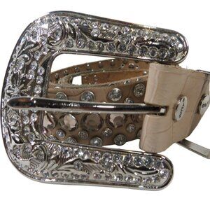 BHW NWOT Women's Natural Genuine Leather Western Exotic Rhinestone Belt XLarge